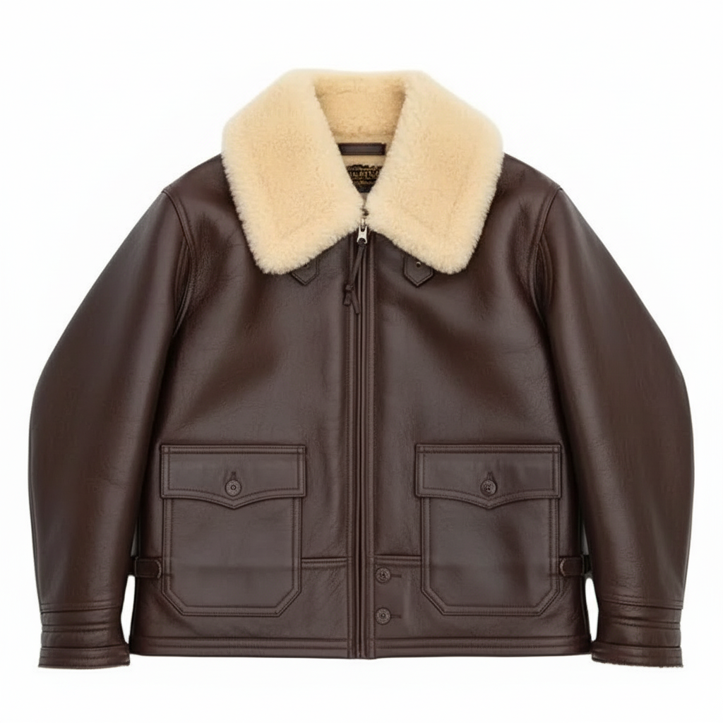 Navy Flight Shearling Leather Jacket