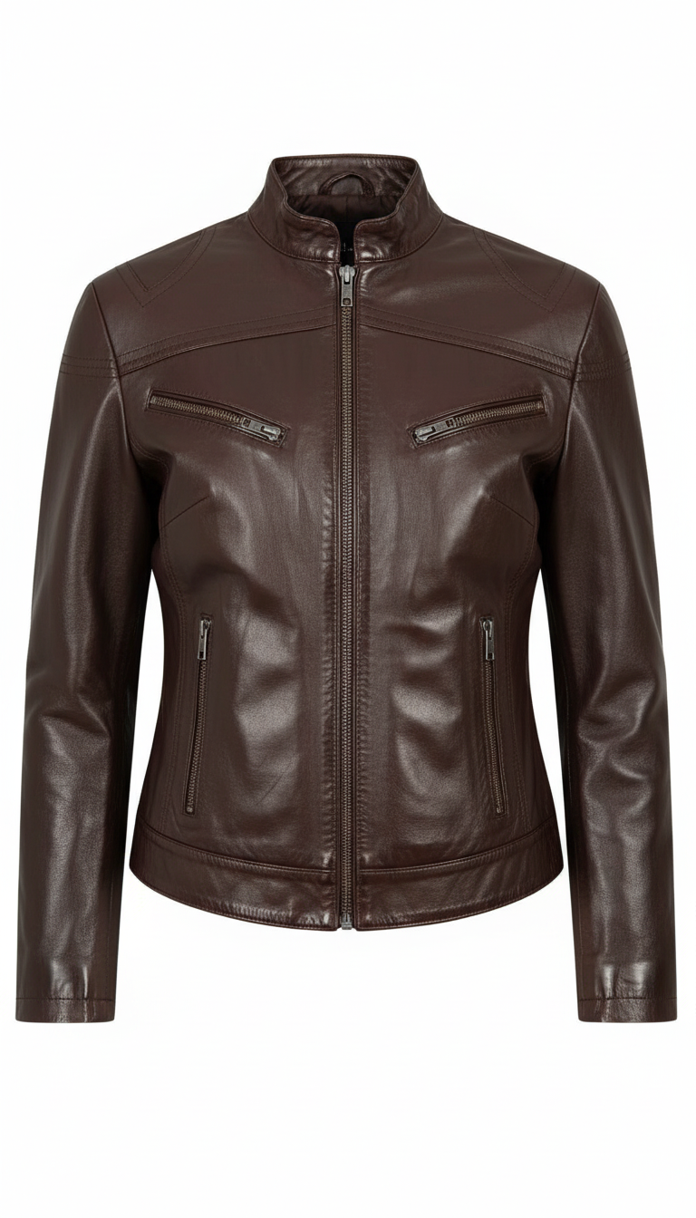 Women's Orange Genuine Leather Biker Jacket
