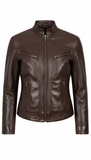 Women's Orange Genuine Leather Biker Jacket