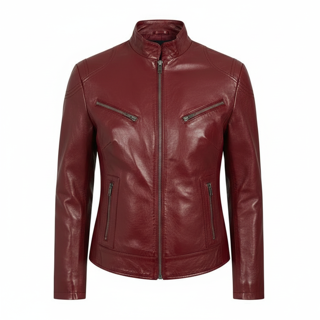 Women's Petite Black Genuine Leather Motorcycle Jacket