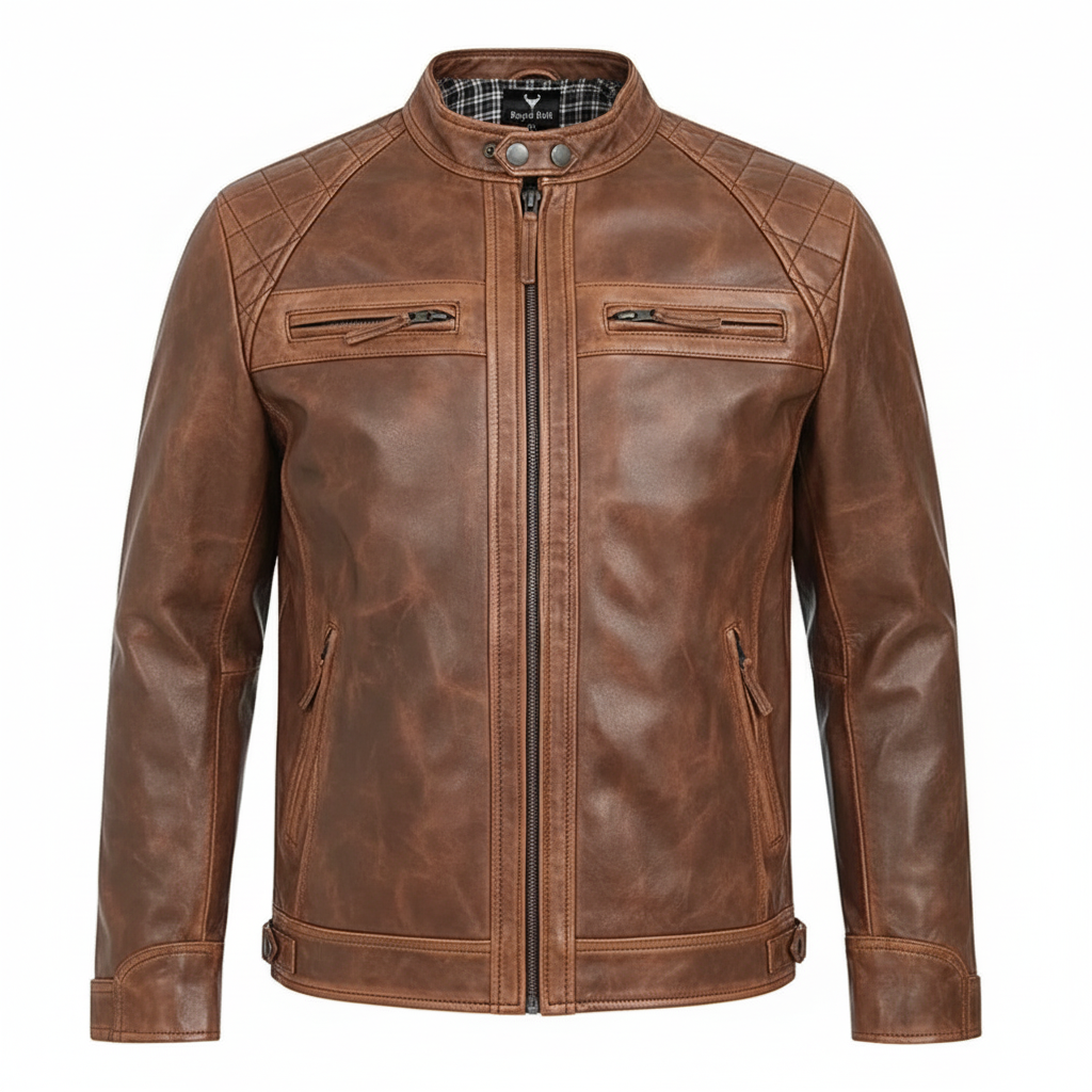 Men's Brown Real Leather Biker Jacket – Classic Style