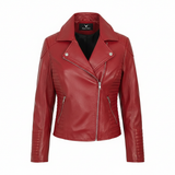 Women's Quilted Black Genuine Leather Moto Jacket with Zip Cuffs