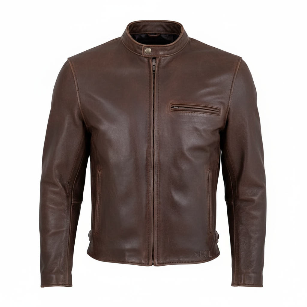 Brown Leather Motorcycle Jacket – All-Season Riding Jacket with Armor Pockets