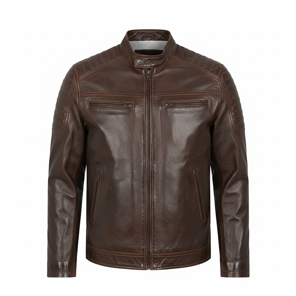 Men's Grey Genuine Leather Biker Jacket