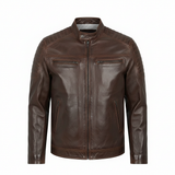 Men's Grey Genuine Leather Biker Jacket