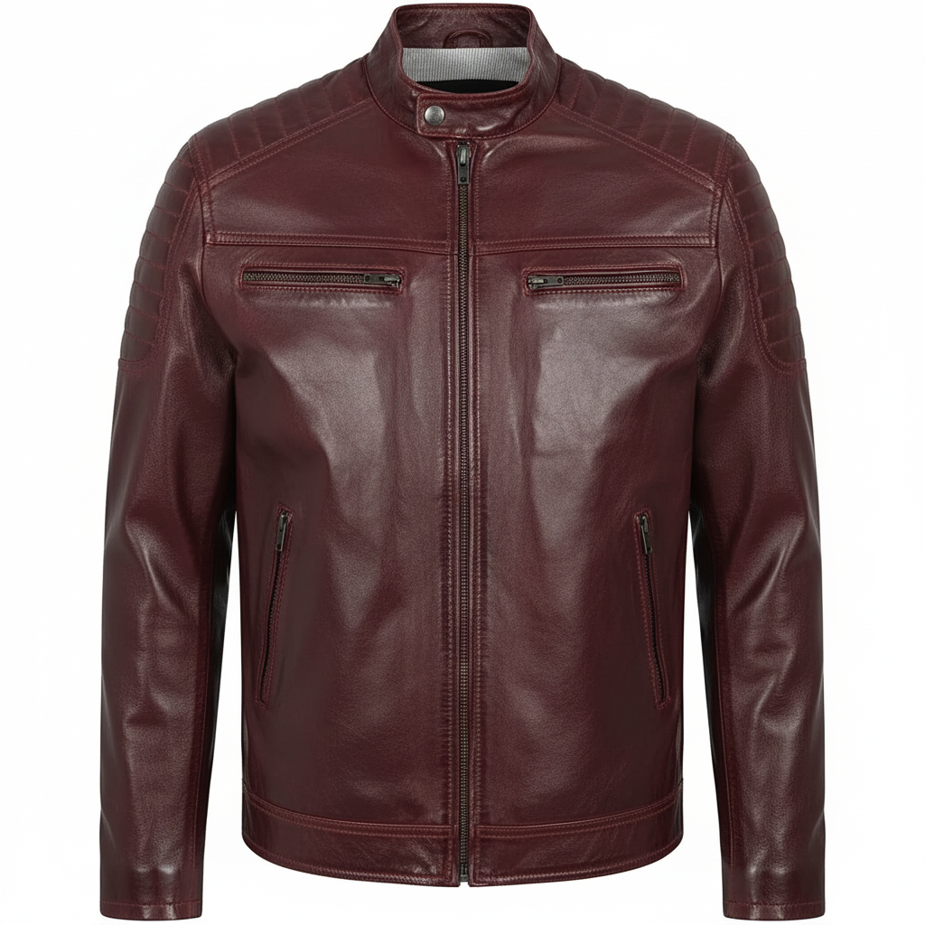 Men's Grey Genuine Leather Biker Jacket