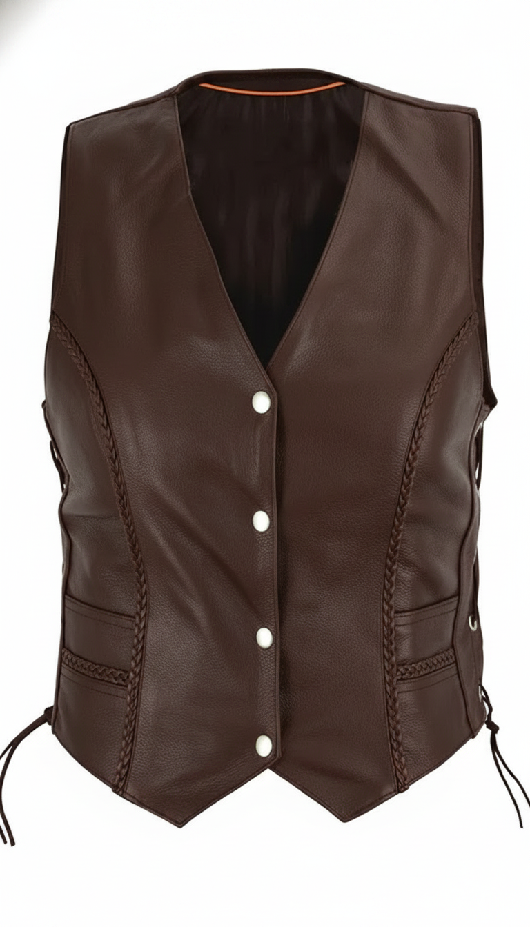 Women's Braided Genuine Leather Motorcycle Vest