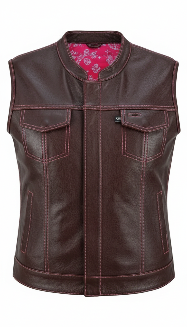 Women Genuine Leather Motorcycle Vest