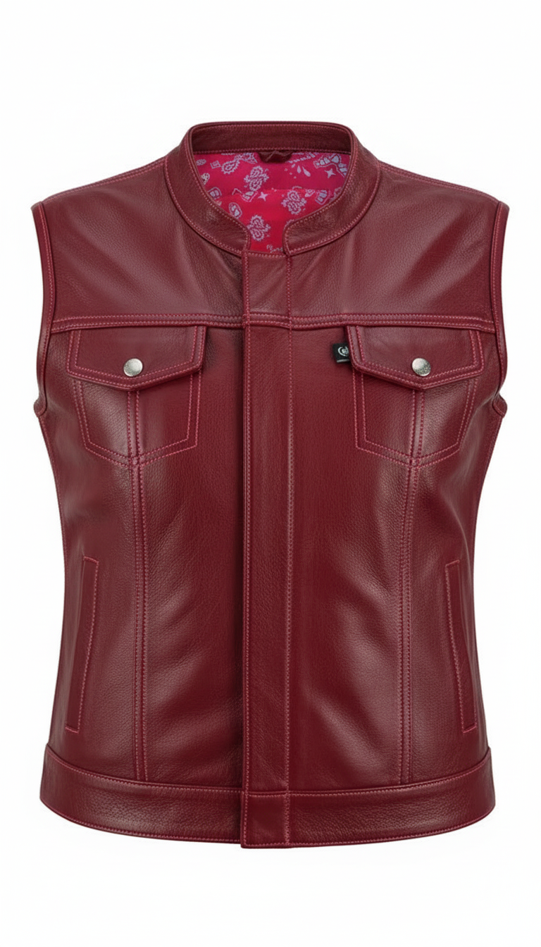 Women Genuine Leather Motorcycle Vest