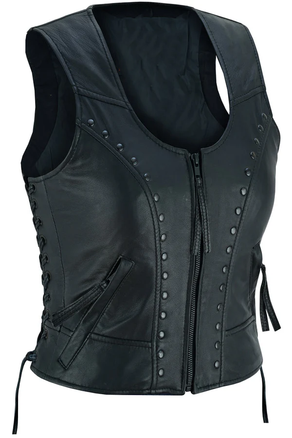 Women's Genuine Leather Motorcycle Vest