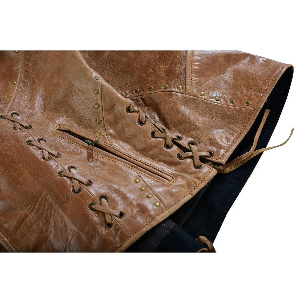 Women Zippered Motorcycle Vest with Lacing Side