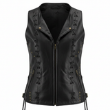  Women Zippered Motorcycle Vest with Lacing Side