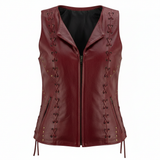  Women Zippered Motorcycle Vest with Lacing Side