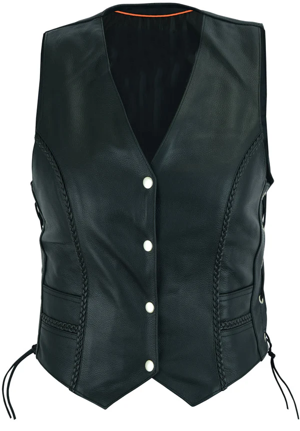 Women's Braided Genuine Leather Motorcycle Vest