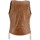 Women's Brown Genuine Leather Zippered Motorcycle Vest with Lacing