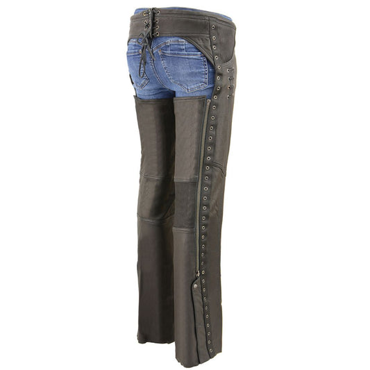 Women's Classic Black Leather Motorcycle Chaps