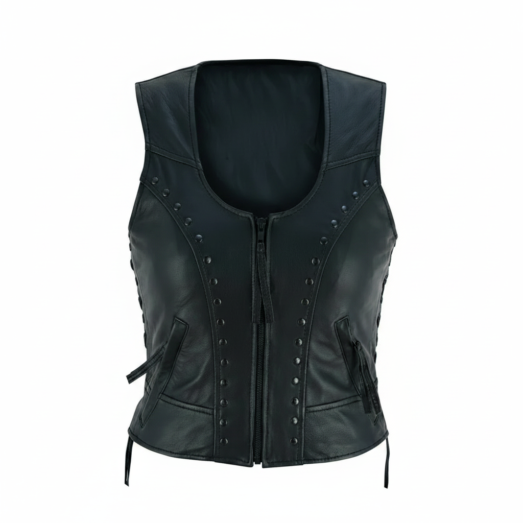 Women's Genuine Leather Motorcycle Vest
