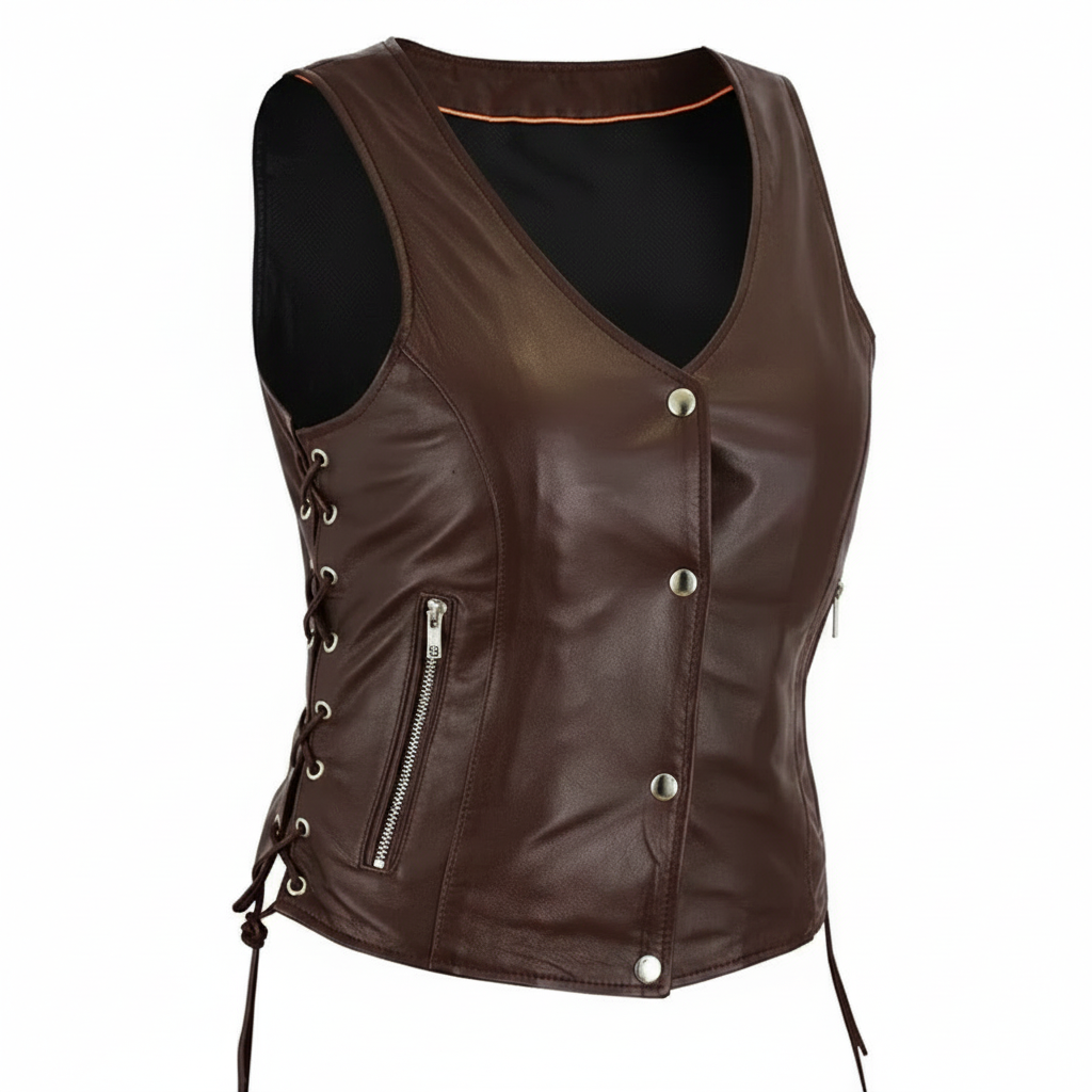 Women's Genuine Leather Motorcycle Vest
