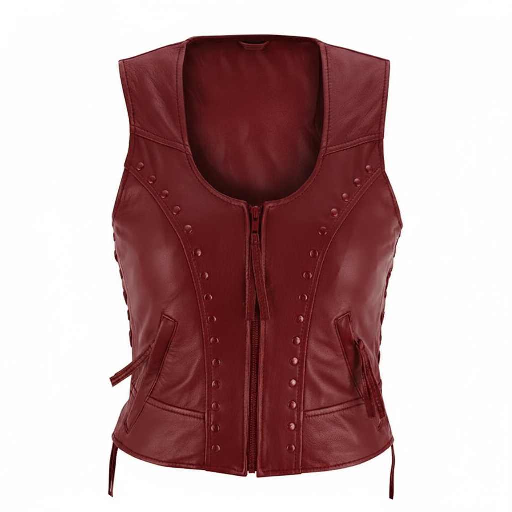 Women's Genuine Leather Motorcycle Vest
