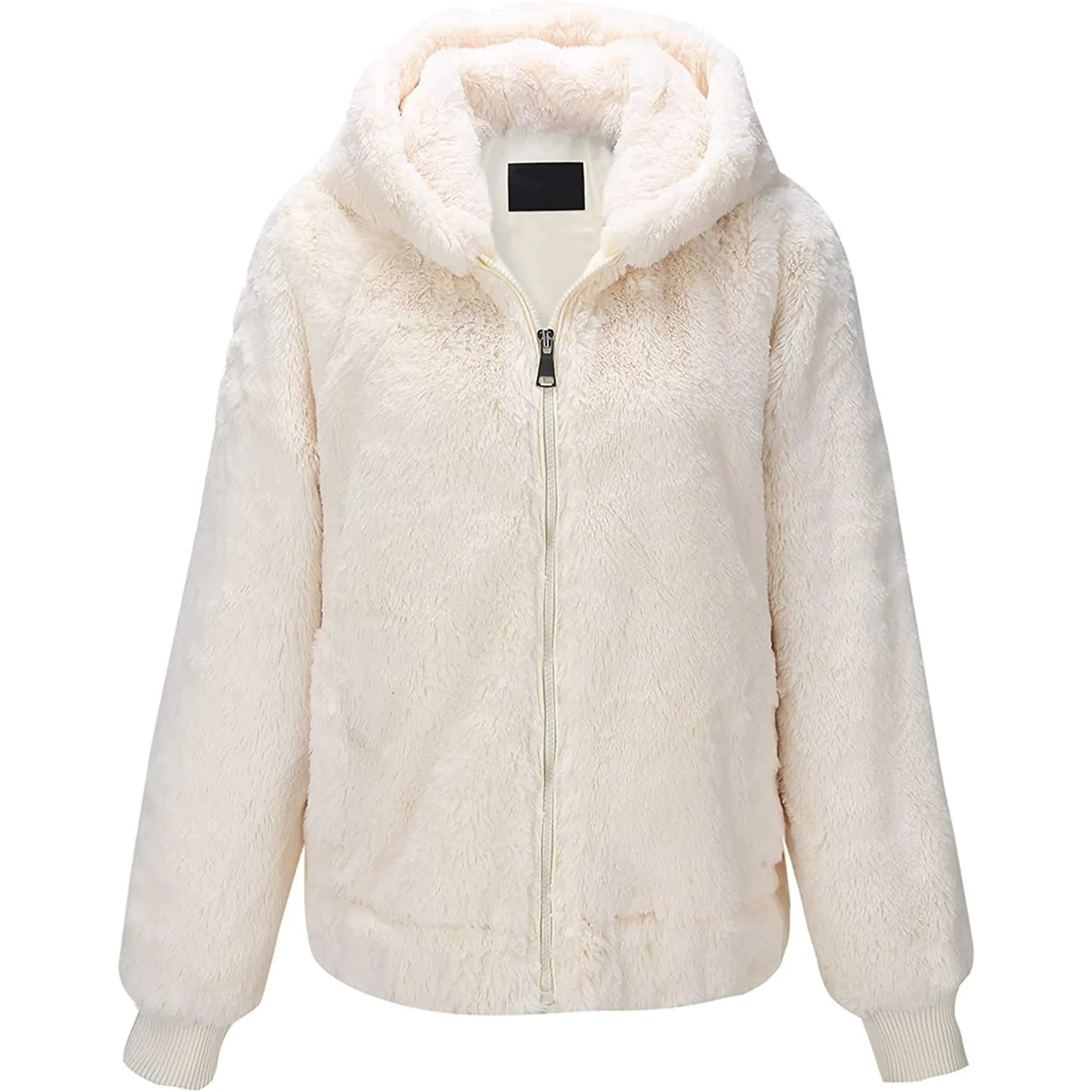 Women's Short Faux Fur Shearling Fleece Jacket – White