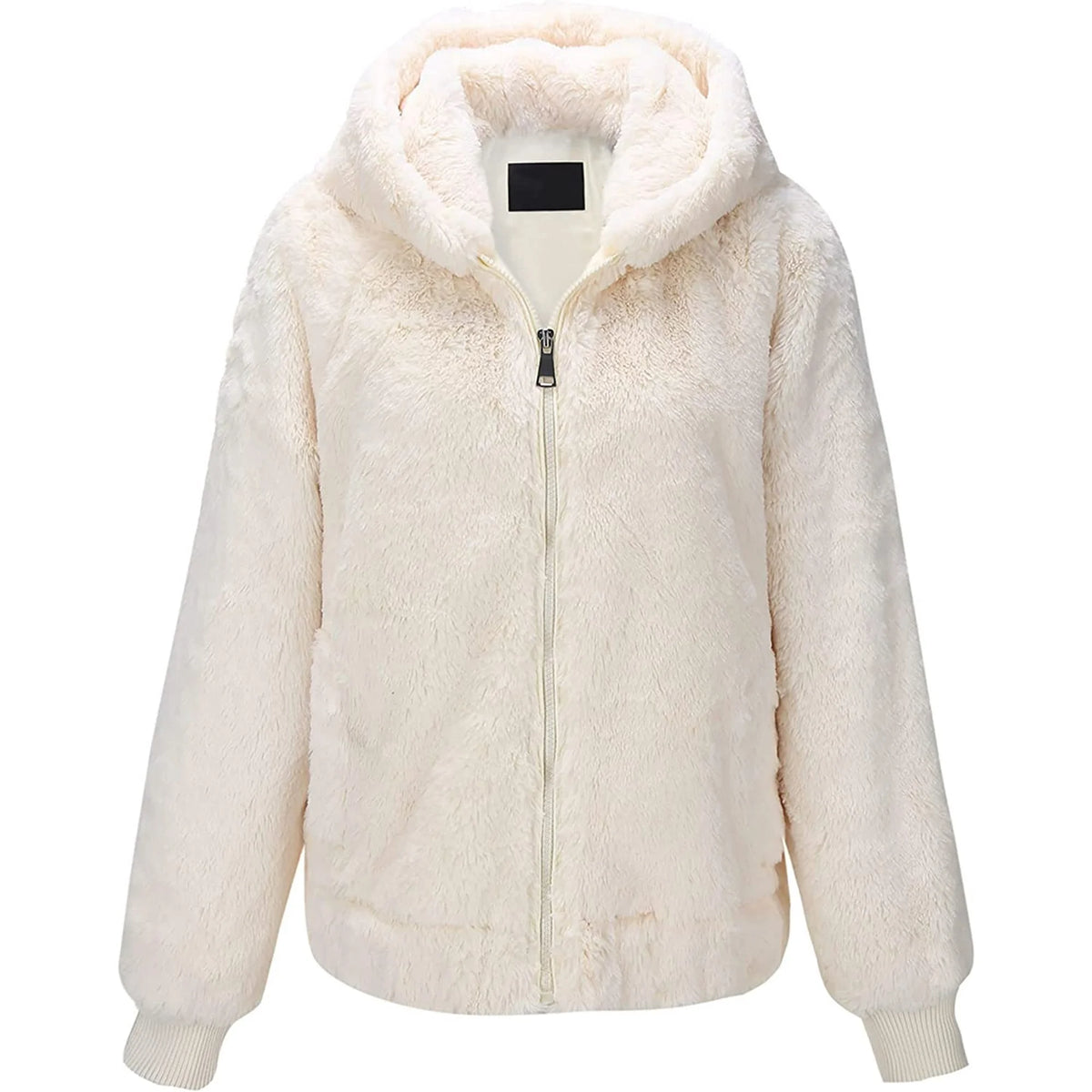 Women's Short Faux Fur Shearling Fleece Jacket – White