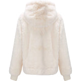 Women's Short Faux Fur Shearling Fleece Jacket – White