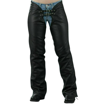 Horza Women's Black Genuine Leather Motorcycle Chaps