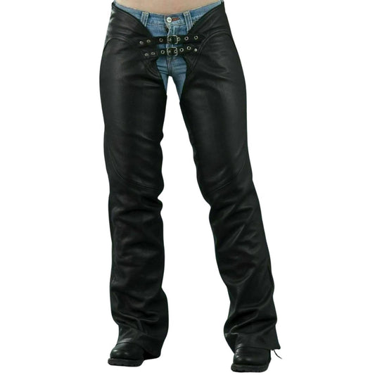 Horza Women's Black Genuine Leather Motorcycle Chaps