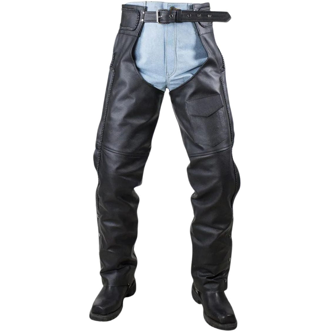 Road Master Men's Black Leather Motorcycle Chaps