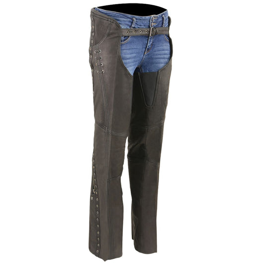 Women's Classic Black Leather Motorcycle Chaps